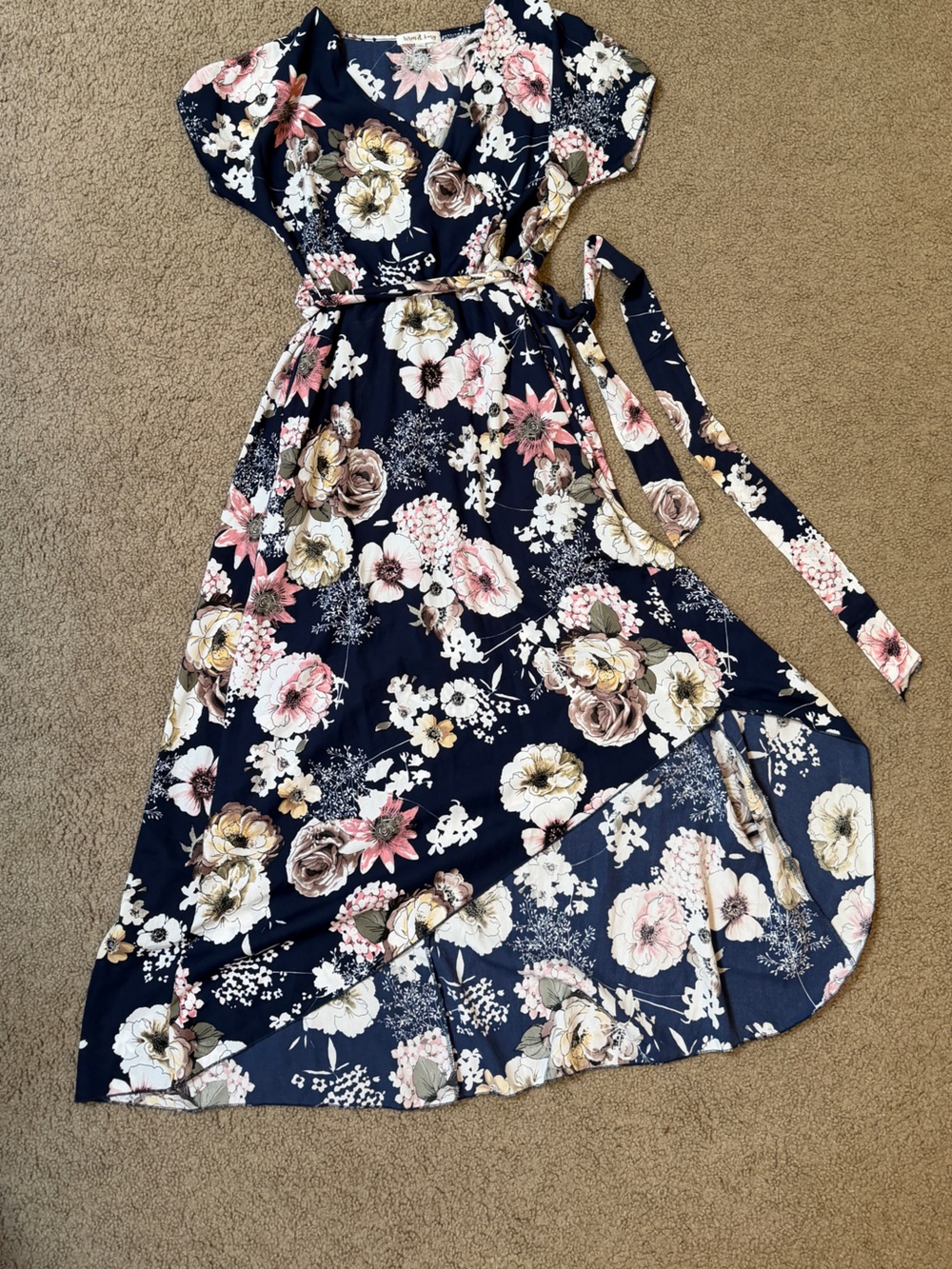 Wren & Ivory Floral Navy and Pink Dress (M)